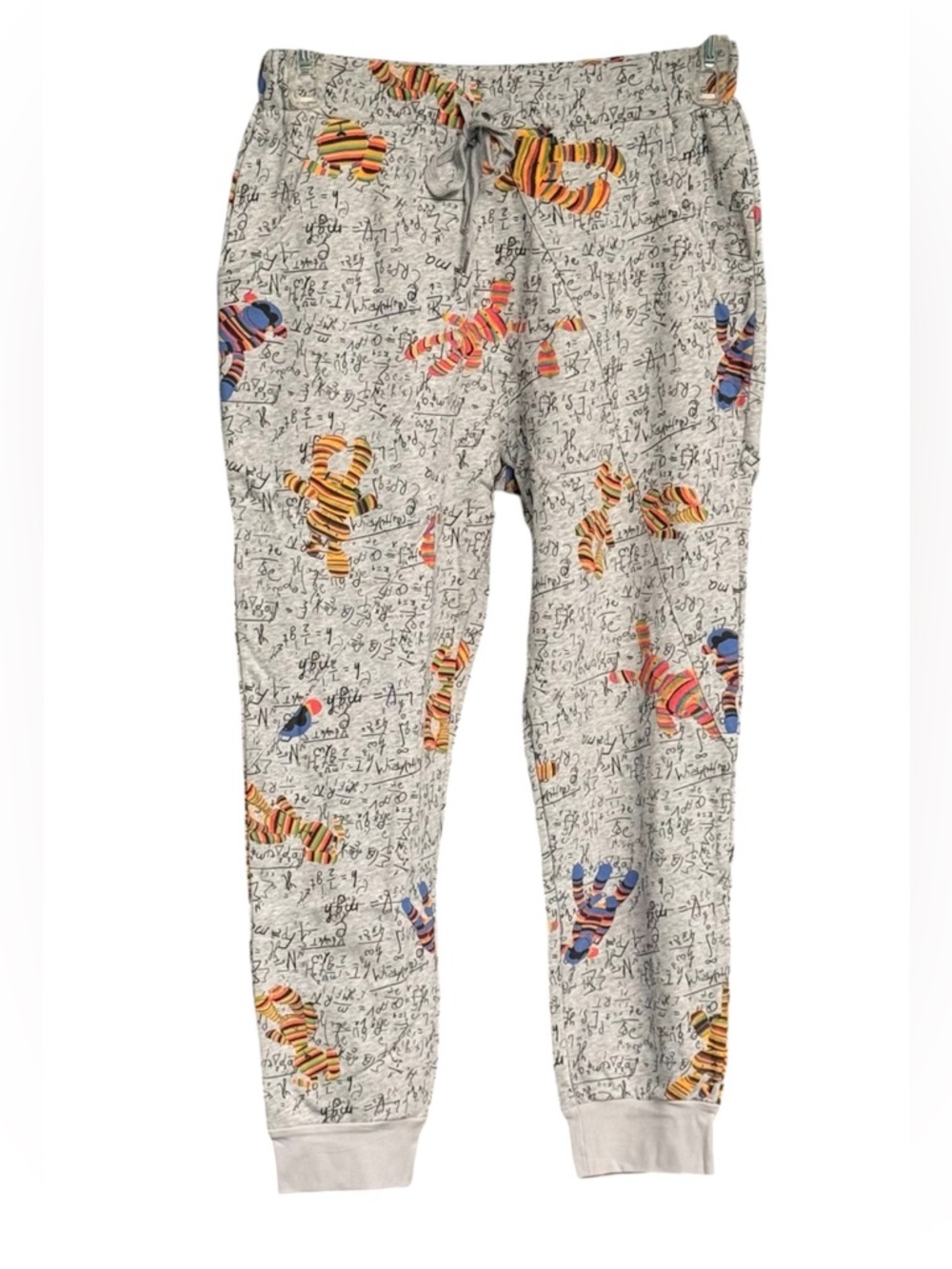 Easel Whimsical Gray Cotton Blend Joggers with Sock Monkeys and Bunnies, M